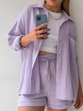 Textured Button Up Shirt and Shorts Set - Trendsi - Flyclothing LLC