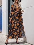 Split Printed Surplice Long Sleeve Midi Dress - Trendsi - Flyclothing LLC