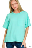 Zenana Raised Rib Exposed Seam Short Sleeve Top - Trendsi - Flyclothing LLC