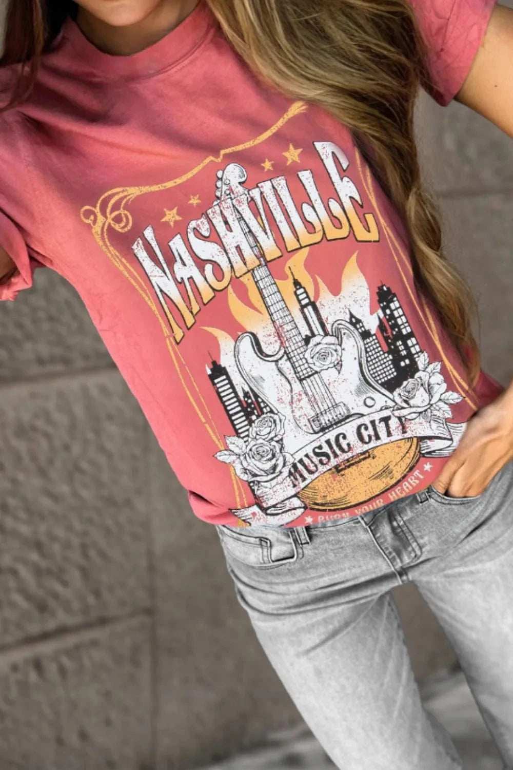 Mineral Nashville Music City Graphic Retro T-Shirt - Trendsi - Flyclothing LLC