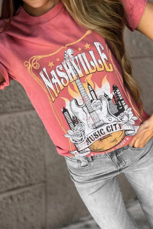 Mineral Nashville Music City Graphic Retro T-Shirt - Trendsi - Flyclothing LLC