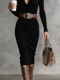 Full Size Ribbed Knit Turtleneck Sweater Dress Plus Size - Trendsi - Flyclothing LLC