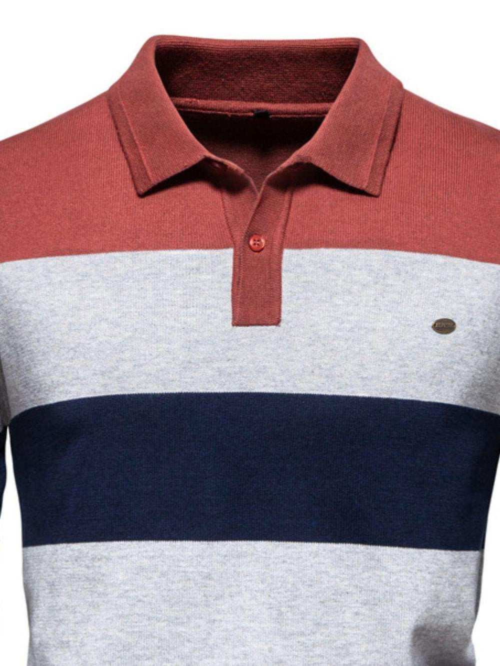Men's Striped Long Sleeve Knit Polo - Trendsi - Flyclothing LLC