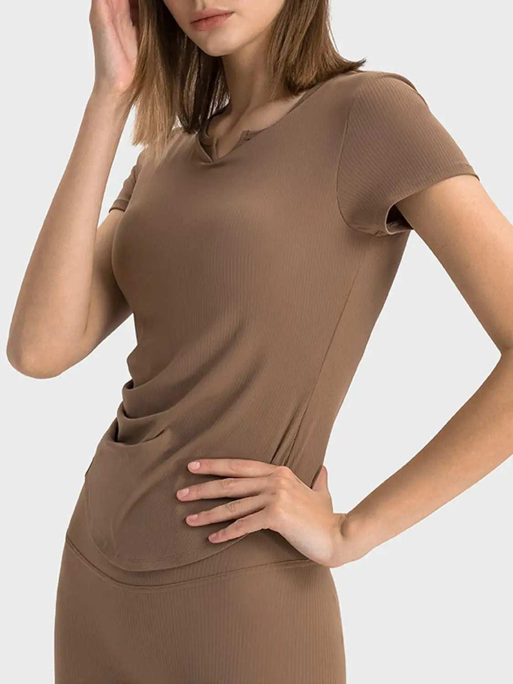 Notched Short Sleeve Active T-Shirt - Trendsi - Flyclothing LLC