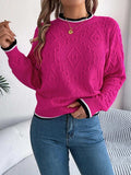 Contrast Trim Round Neck Long Sleeve Sweater - Trendsi - Flyclothing LLC