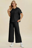 Double Take Full Size Texture Round Neck Short Sleeve Top and Pants Set - Trendsi - Flyclothing LLC