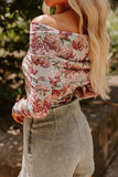 Floral Off-Shoulder Long Sleeve Bodysuit - Trendsi - Flyclothing LLC