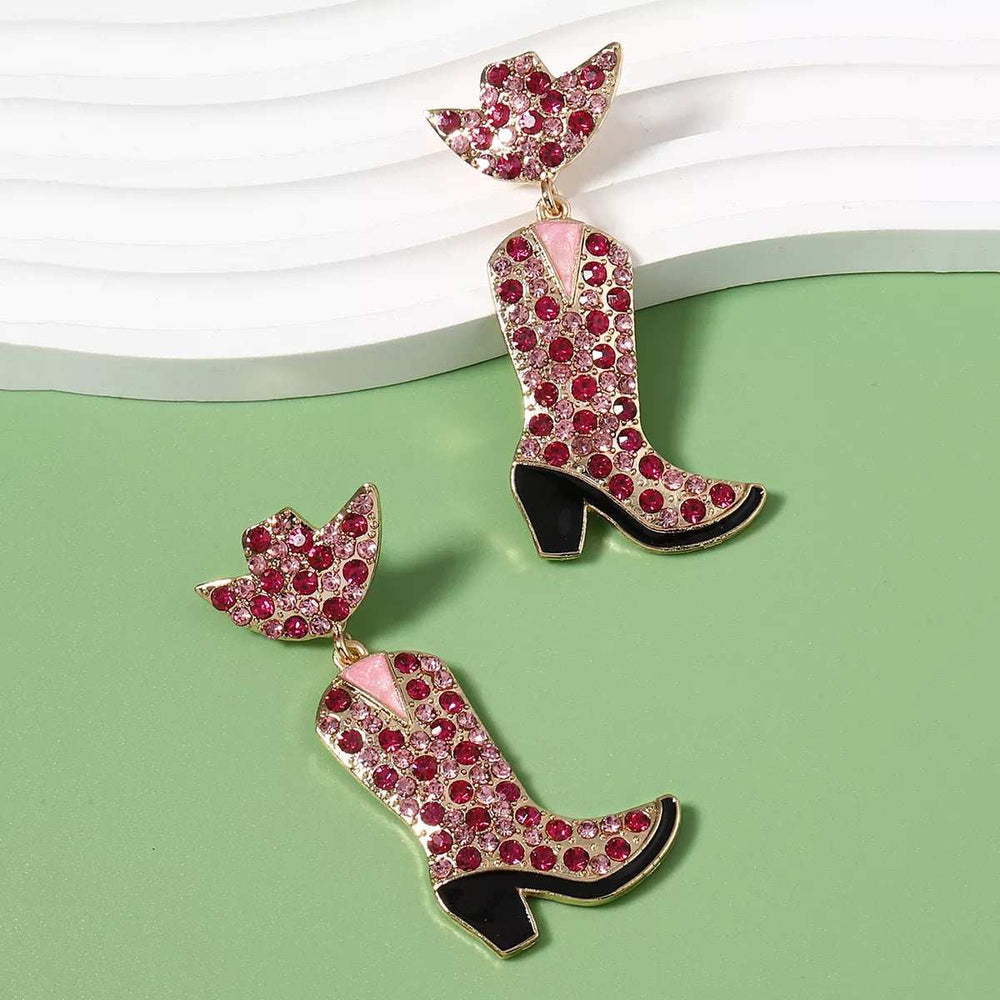 Rhinestone Cowboy Boot Dangle Earrings - Trendsi - Flyclothing LLC