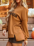 Happy Halloween Graphic Notched Long Sleeve Loose Top - Trendsi - Flyclothing LLC