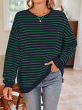 Striped Round Neck Long Sleeve Sweatshirt - Trendsi - Flyclothing LLC