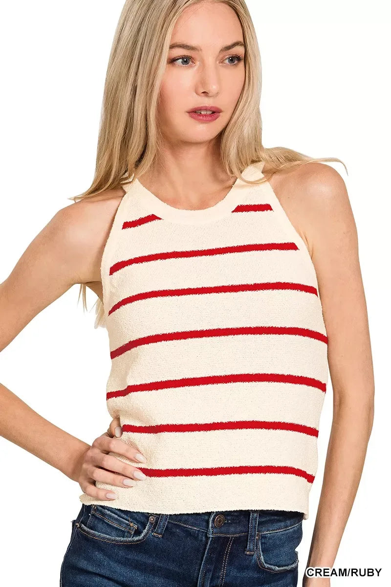 Zenana Stripe Sweater Tank Top - Trendsi - Flyclothing LLC