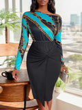 Perfee Twisted Printed Long Sleeve Dress - Trendsi - Flyclothing LLC