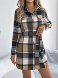Plaid Button Front Tie Waist Shirt Dress - Trendsi - Flyclothing LLC
