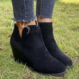 Round Toe Wedge Ankle Boots - Trendsi - Flyclothing LLC