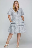 She + Sky Full Size Printed V-Neck Puff Sleeve Tiered Dress Plus Size - Trendsi - Flyclothing LLC