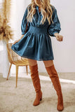 Smocked Half Button Three-Quarter Sleeve Mini Dress - Trendsi - Flyclothing LLC