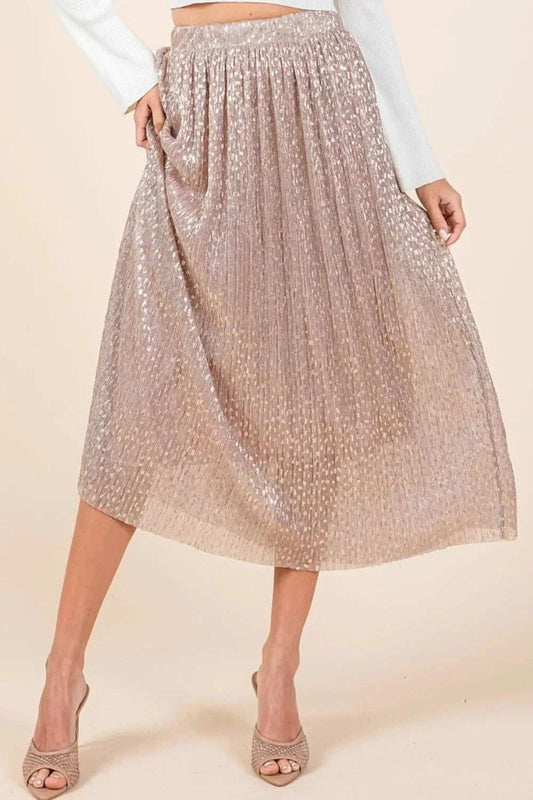 Mittoshop Metallic Glitter Speckle Print Elastic Midi Skirt - Trendsi - Flyclothing LLC