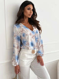 Floral V-Neck Long Sleeve Blouse - Trendsi - Flyclothing LLC