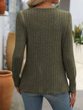 Decorative Button Striped Square Neck Long Sleeve T-Shirt - Trendsi - Flyclothing LLC