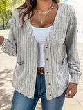 Full Size Button Up V-Neck Long Sleeve Cardigan - Trendsi - Flyclothing LLC