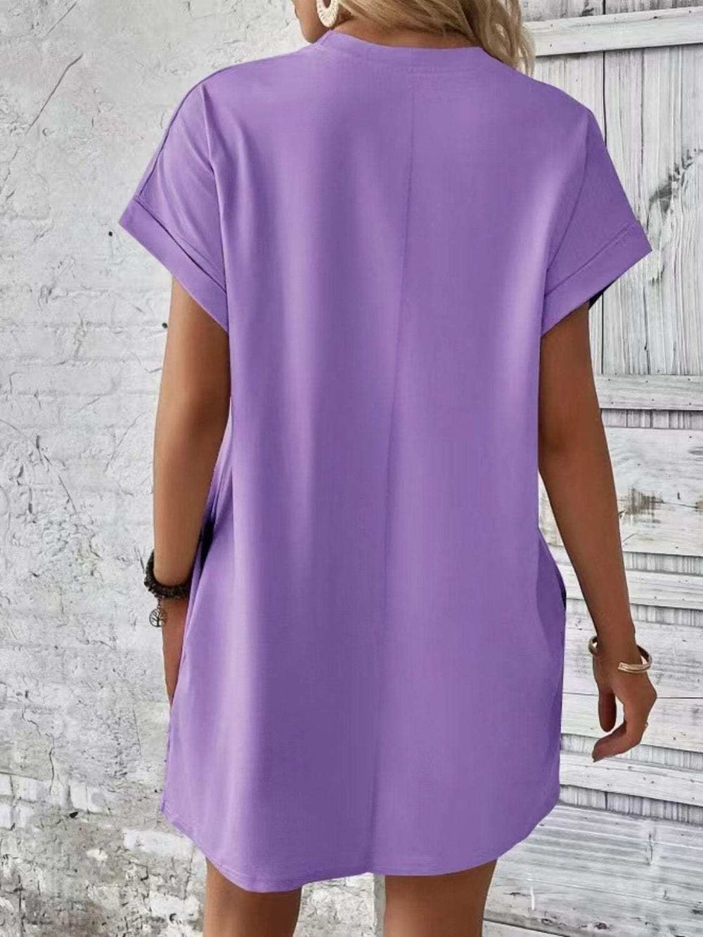Pocketed Round Neck Short Sleeve Dress - Trendsi - Flyclothing LLC