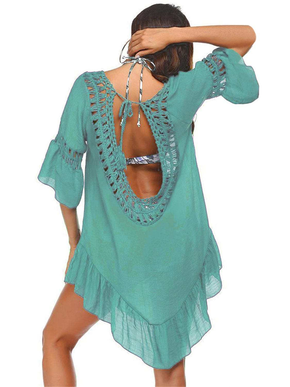 Backless Cutout Three-Quarter Sleeve Cover Up - Trendsi - Flyclothing LLC