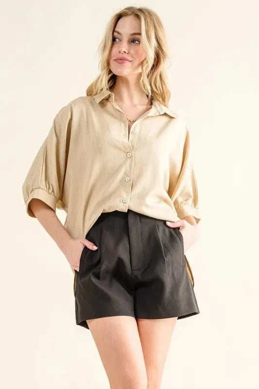 And The Why Oversized Linen Button Down Shirts Top - Trendsi - Flyclothing LLC