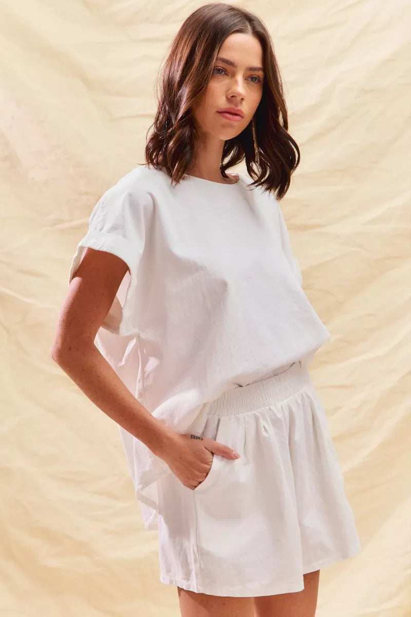 SO ME Round Neck Short Sleeve Top and Shorts Set - Trendsi - Flyclothing LLC