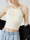 Grecian Neck Cropped Tank with Chest Pads - Trendsi - Flyclothing LLC