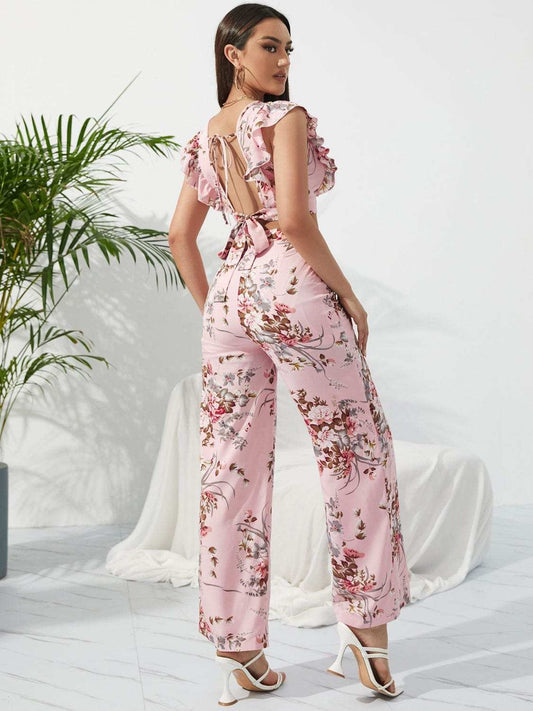 Printed Surplice Cap Sleeve Top and Pants Set - Trendsi - Flyclothing LLC