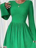 Round Neck Flare Sleeve Mini Dress - Trendsi - Flyclothing LLC