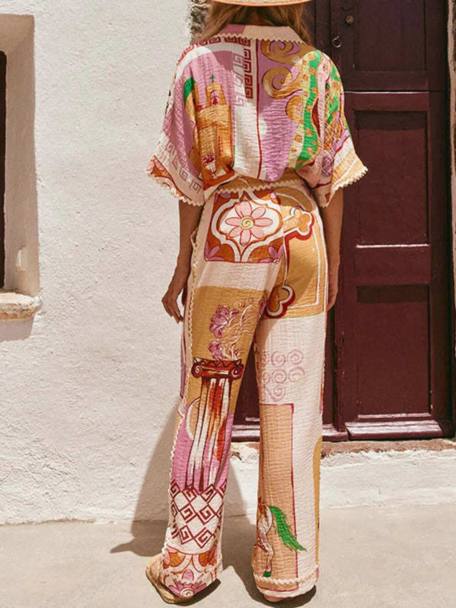 Printed Button Up Shirt and Shorts Set - Trendsi - Flyclothing LLC