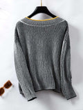 Striped V-Neck Long Sleeve Sweater - Trendsi - Flyclothing LLC
