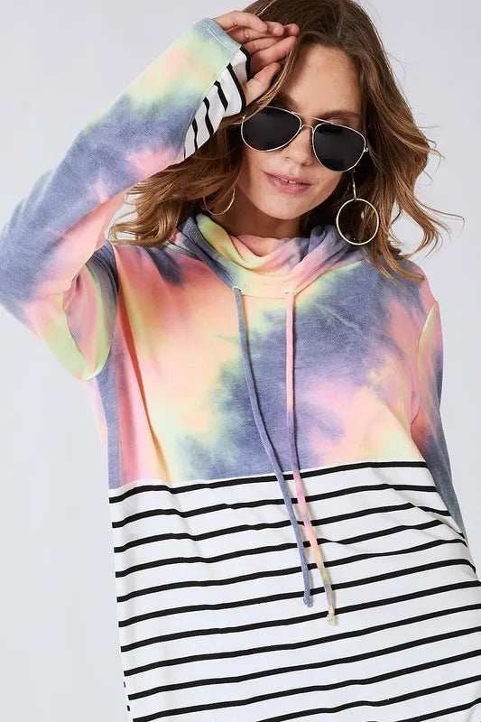 BiBi Tie Dye French Terry Cowl Neck Top - Trendsi - Flyclothing LLC