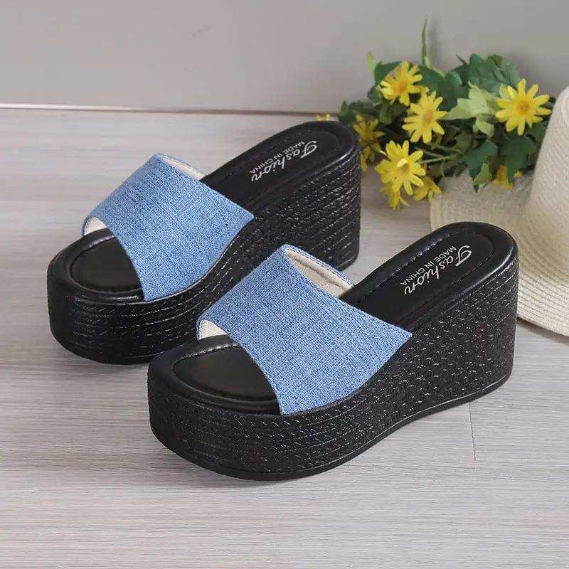 Open Toe Mid Heel Wedge Sandals - Trendsi - Flyclothing LLC