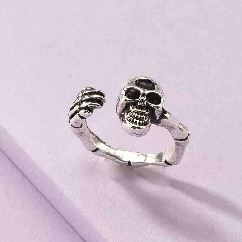 Silver-Plated Skull Skeleton Open Ring - Trendsi - Flyclothing LLC