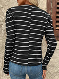 Full Size Striped Round Neck Puff Sleeve T-Shirt - Trendsi - Flyclothing LLC