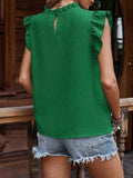 Ruffled Frill Mock Neck Cap Sleeve Blouse - Trendsi - Flyclothing LLC