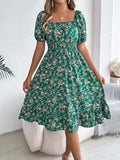 Ruffled Hem Floral Puff Sleeve Dress - Trendsi - Flyclothing LLC