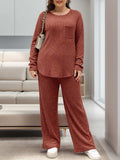 Round Neck Long Sleeve Top and Pants Set - Trendsi - Flyclothing LLC