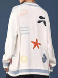 Seashell Embroidered Open Front Cardigan - Trendsi - Flyclothing LLC