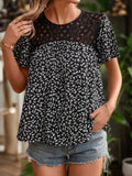 Lace Detail Floral Round Neck Short Sleeve Blouse - Trendsi - Flyclothing LLC