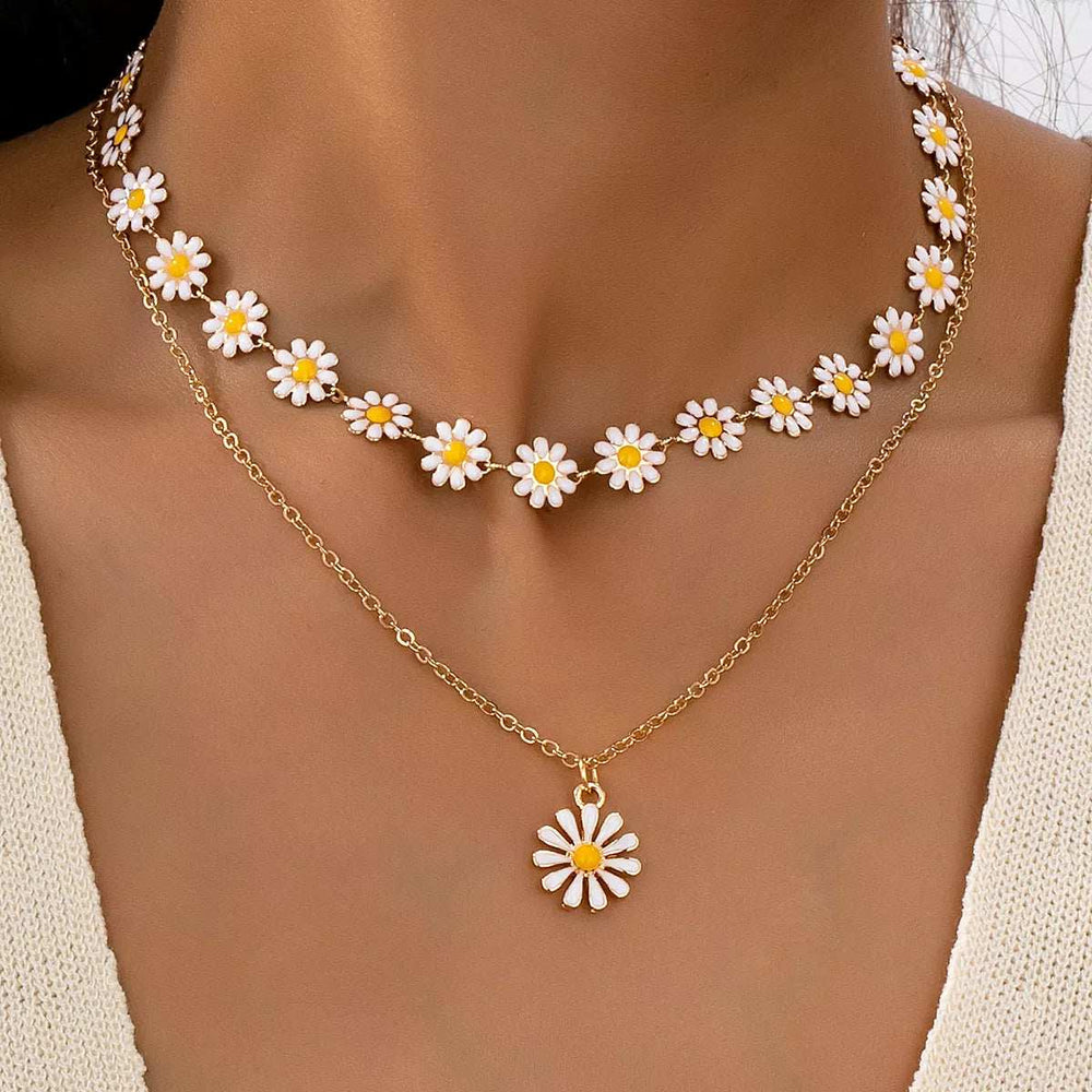 2 Piece 18K Gold-Plated Daisy Necklace - Trendsi - Flyclothing LLC