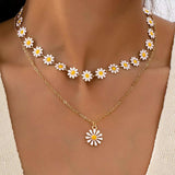 2 Piece 18K Gold-Plated Daisy Necklace - Trendsi - Flyclothing LLC