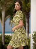 Leopard V-Neck Flounce Sleeve Mini Dress - Trendsi - Flyclothing LLC