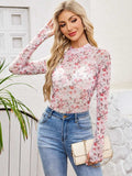 Floral Mock Neck Long Sleeve Top - Trendsi - Flyclothing LLC