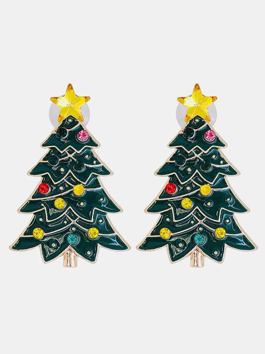 Alloy Inlaid Rhinestone Christmas Tree Earrings - Trendsi - Flyclothing LLC