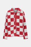 Checkered Snap Down Long Sleeve Teddy Jacket - Trendsi - Flyclothing LLC