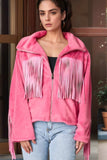 Fringed Zip Up Fleece Jacket - Trendsi - Flyclothing LLC