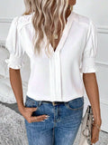 Notched Short Sleeve Blouse - Trendsi - Flyclothing LLC